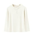 thumbnail image 1 of OVBMPZD Undershirts for Girls Boys Long Sleeve White Crewneck Basic Button Solid Color Blouses Girls Tops Size 3-4, 1 of 4