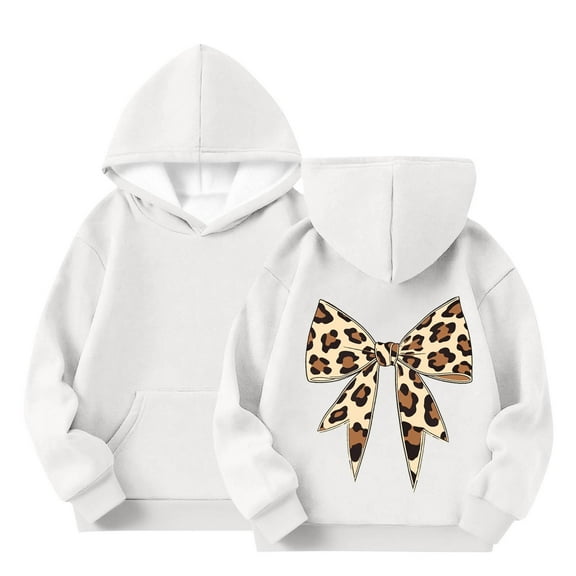 OVBMPZD White Girls Sweatshirts Leopard Print Hooded Long Sleeve Casual Sweatshirts Girls Tops Size 5 Years
