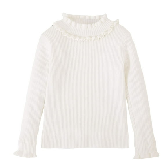OVBMPZD White Undershirts for Girls Kids Knitting Long Sleeve Cotton Ruffle Trim Pearl Turtleneck Blouses Girls Tops Size 8-9