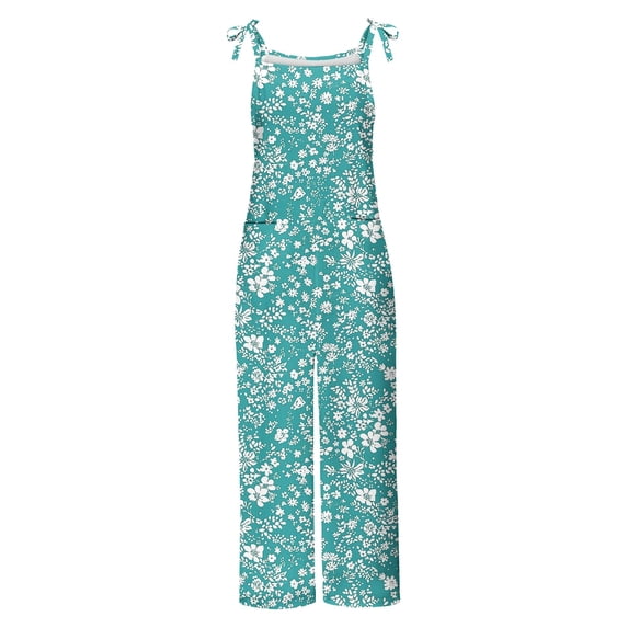 OVBMPZD Wide Leg One Piece Jumpsuits for Women Floral Strap Green Baggy Pockets Fall Jumpsuits Romper for Women XXL