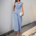 thumbnail image 1 of OVBMPZD Womens Jumpsuit Dressy Blue Formal Wide Leg Buttoned V Neck Cap Sleeve Jumpsuits Rompers for Women 2025 L, 1 of 9