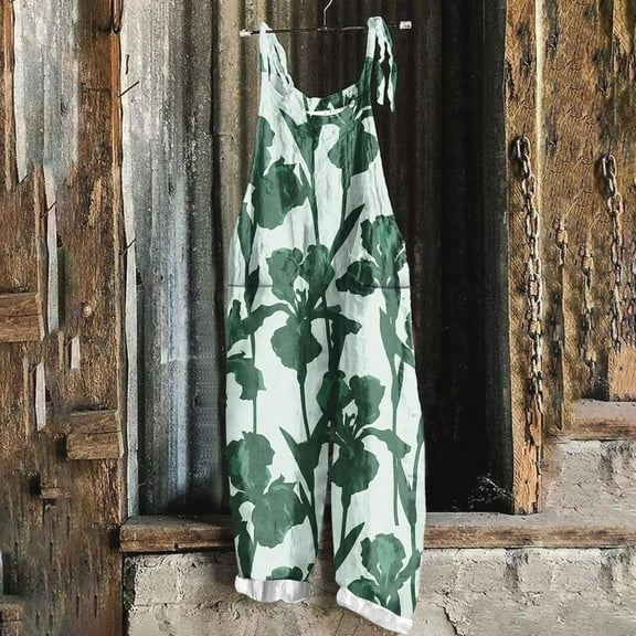 OVBMPZD Womens Jumpsuit Strap Wide Leg Green Fall Pockets Graphic Baggy Jumpsuits Night Out Outfit for Women S