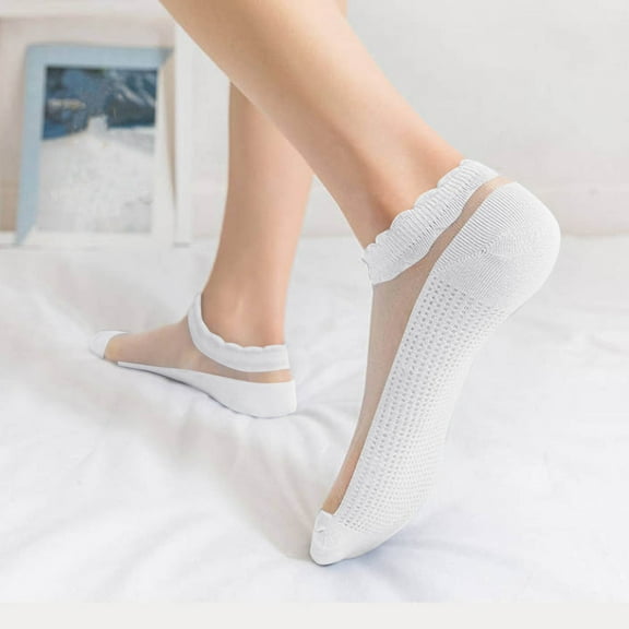 OVBMPZD Womens Socks Size 9-11 Low-Cut Ruffle 5PC White Cotton Socks Funny Socks for Women