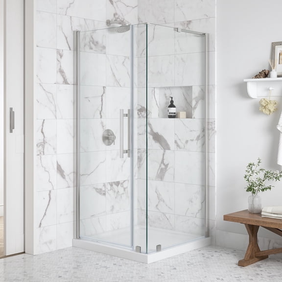 OVE Breeze 36 x 36 Corner Frameless Pivot Shower Door Kit Satin Nickel