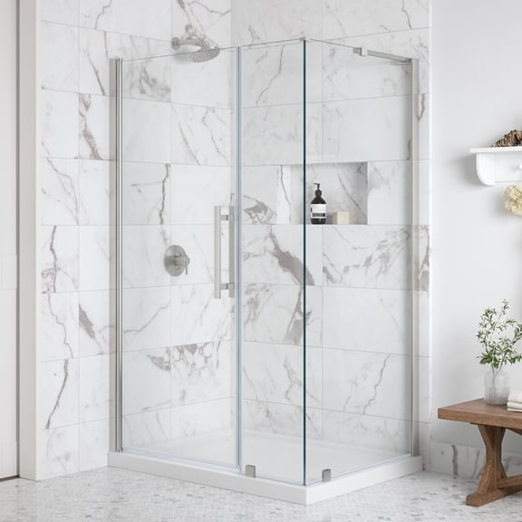 OVE Breeze 48 x 36 Corner Frameless Pivot Shower Door Kit Satin Nickel
