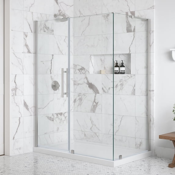 OVE Breeze 60 x 36 Corner Frameless Pivot Shower Door Kit Satin Nickel