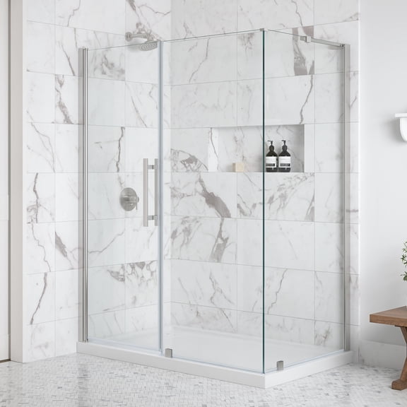 OVE Breeze 60 x 36 Corner Frameless Pivot Shower Door Kit Satin Nickel