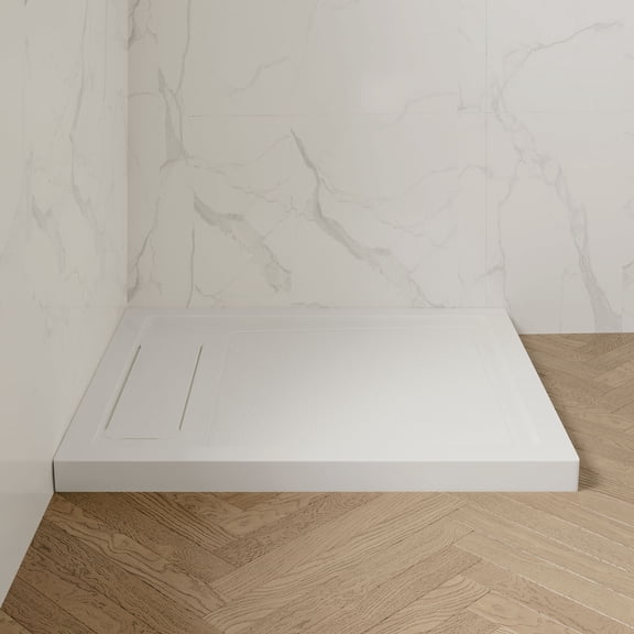 OVE Decors 36-in W x 36-in D Shower Base Pan Square, Hidden Side Drain, White Acrylic, Reversible Design