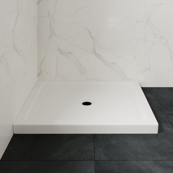 OVE Decors 40 in. W x 32 in. D Shower Base Pan Square, Center Drain, White Acrylic, Reversible Design