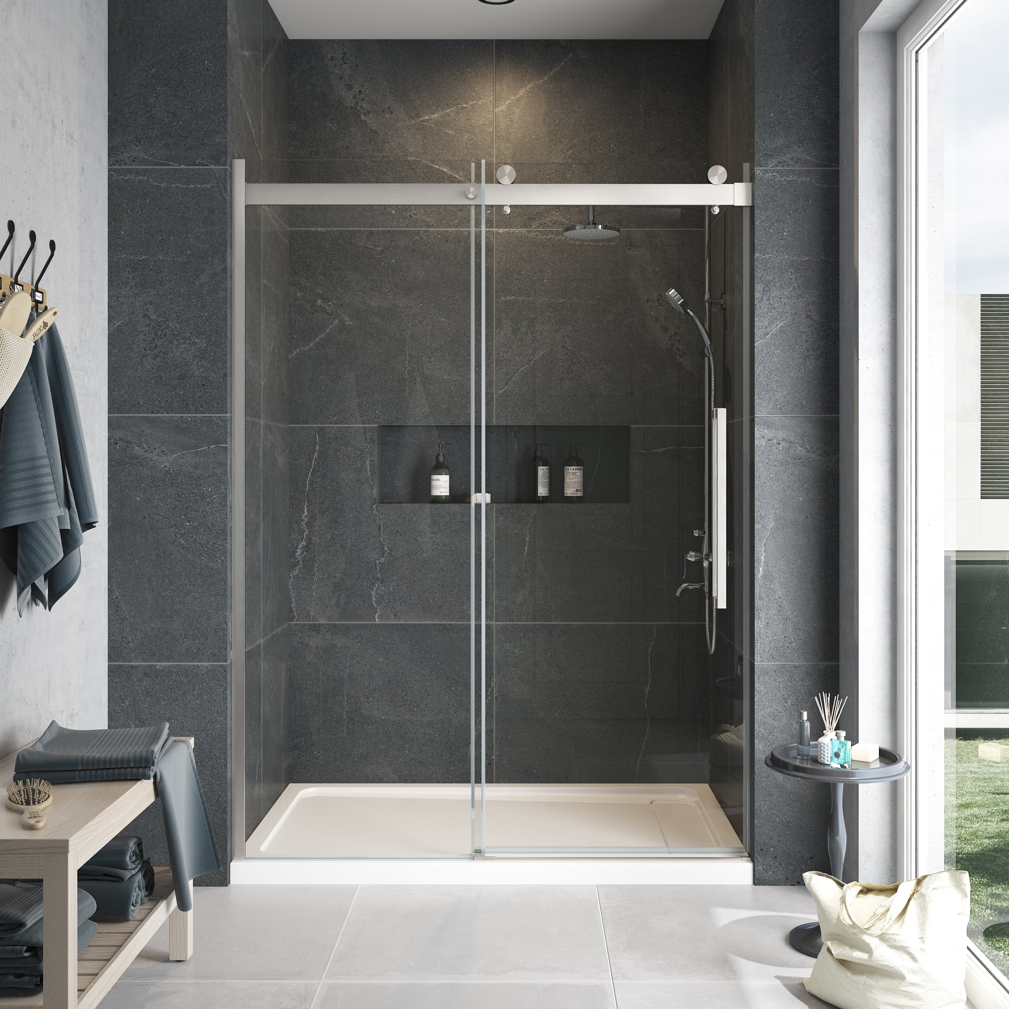 Bel 32" x 60" Satin Nickel Frameless Alcove Shower Kit
