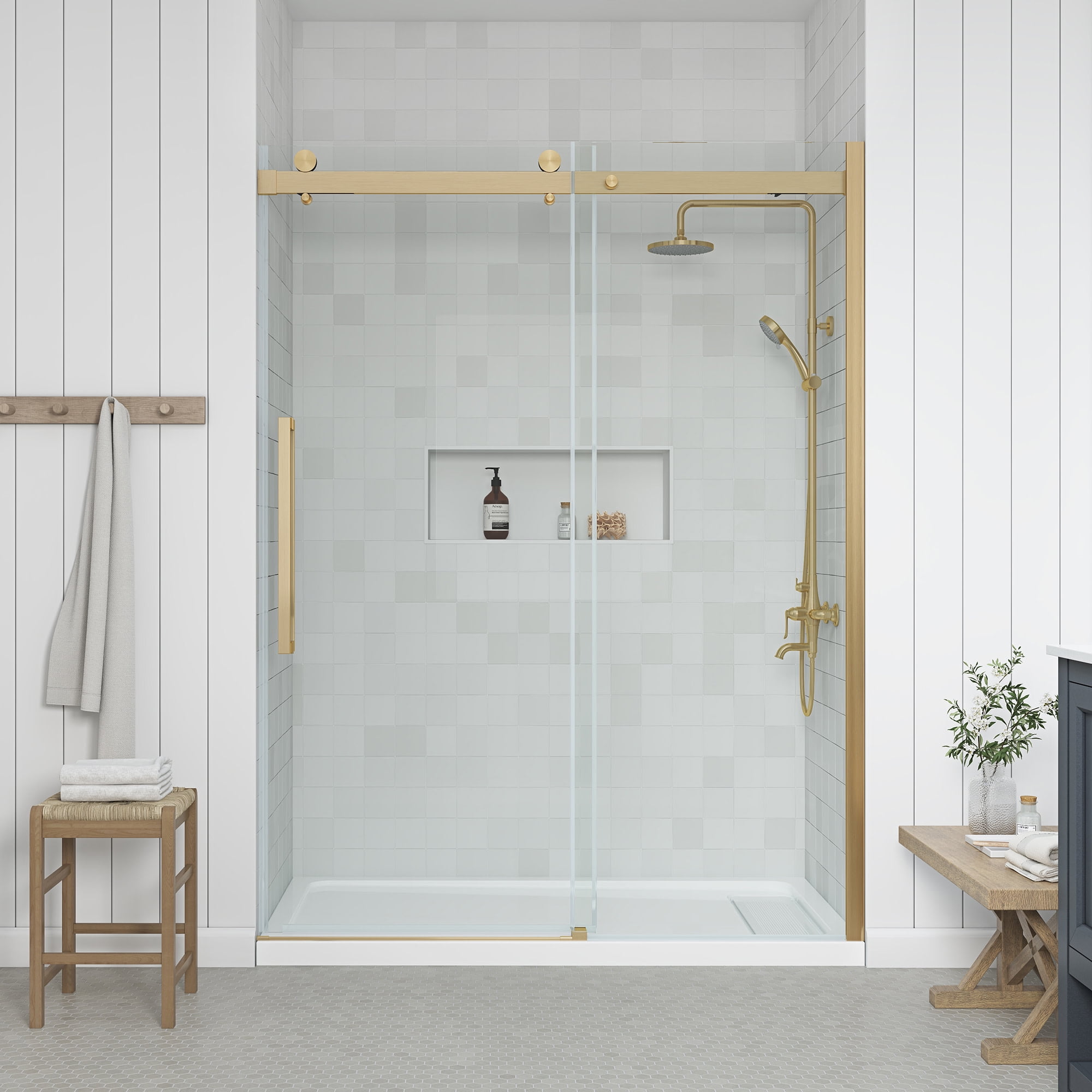 Bel Gold Frameless Sliding Shower Door with Clear Glass