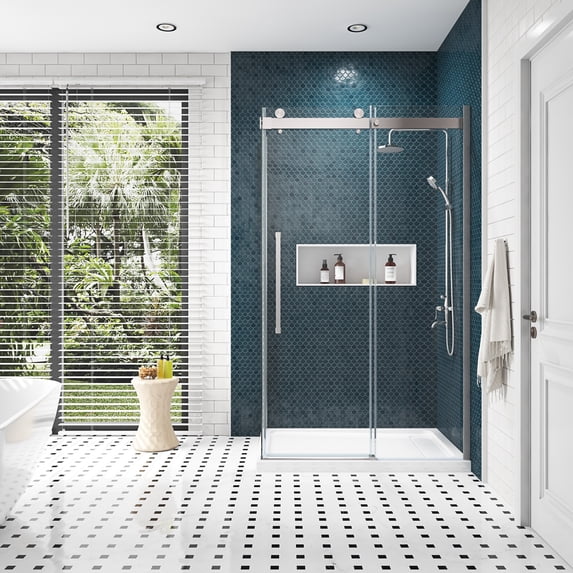 OVE Decors Bel Soft Close Stainless Steel 3-Piece 48" Base/Door Corner Shower Kit