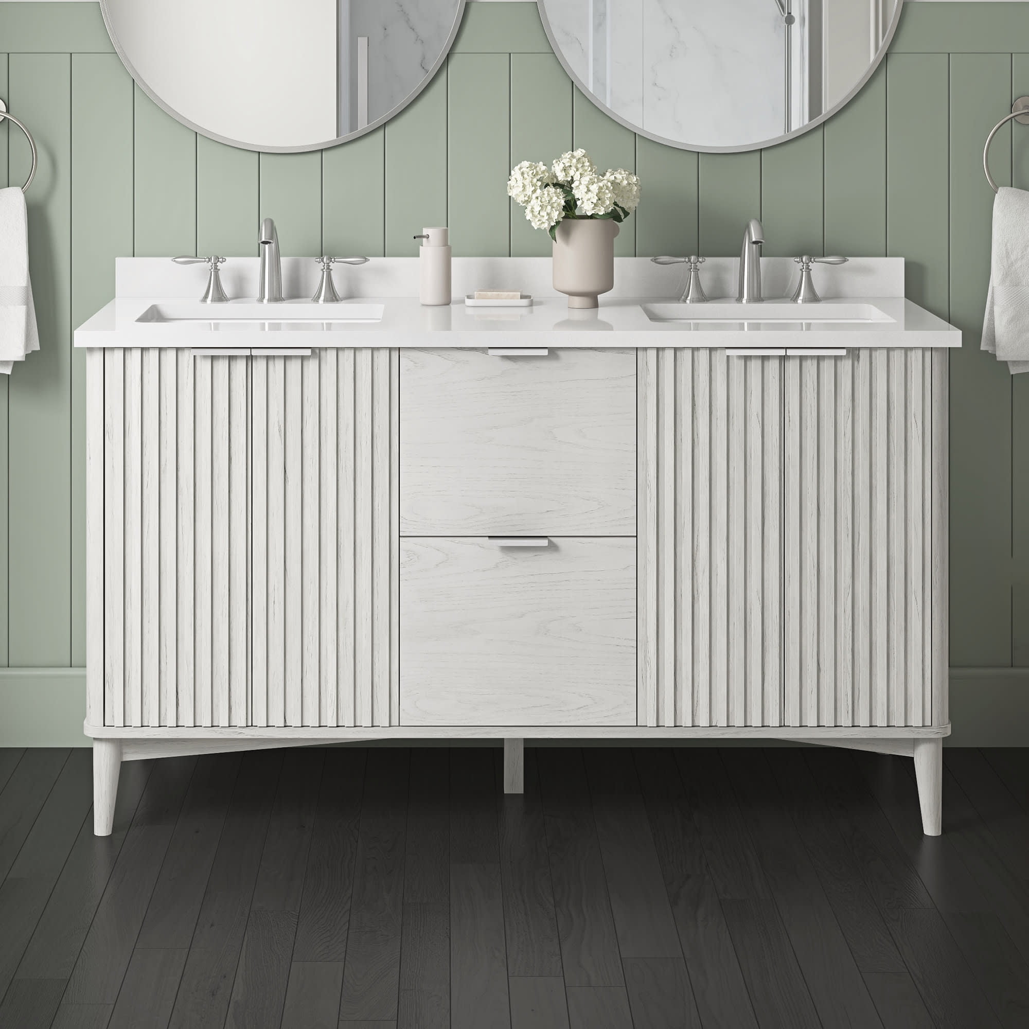 Gabi 60" White Wash Freestanding Double Sink Bathroom Vanity