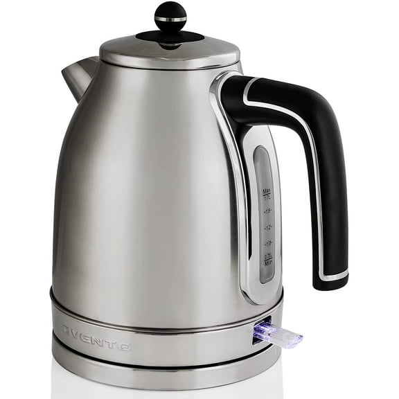 OVENTE 1.7 L Electric Stainless Steel Hot Water Kettle, Auto Shutoff, Coffee Maker, Silver KS777S