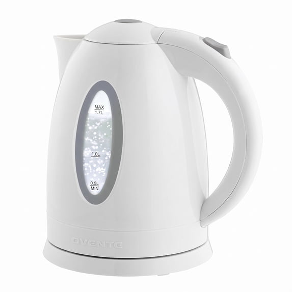 OVENTE 1.7L Electric Kettle with 1100W Fast Boiling Water, White KP72W | Best For Coffee or Tea, BPA-Free, Water Level Gauge, Auto Shut-Off, Indicator Light, Boil-Dry Protection & Removable Filter