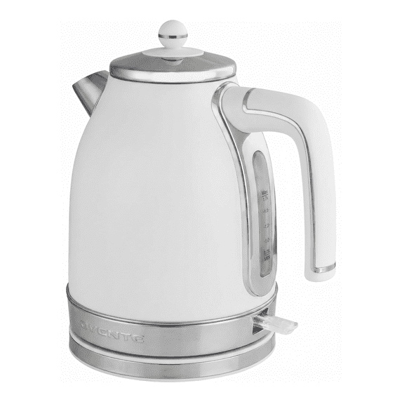 OVENTE 1.7L Stainless Steel Electric Kettle, 1500W Power, White KS777W | Fast Boiling Heater, BPA Free, Cordless Body Design, Auto Shut-Off, Boil-Dry Protection, Indicator Light and Removable Filter