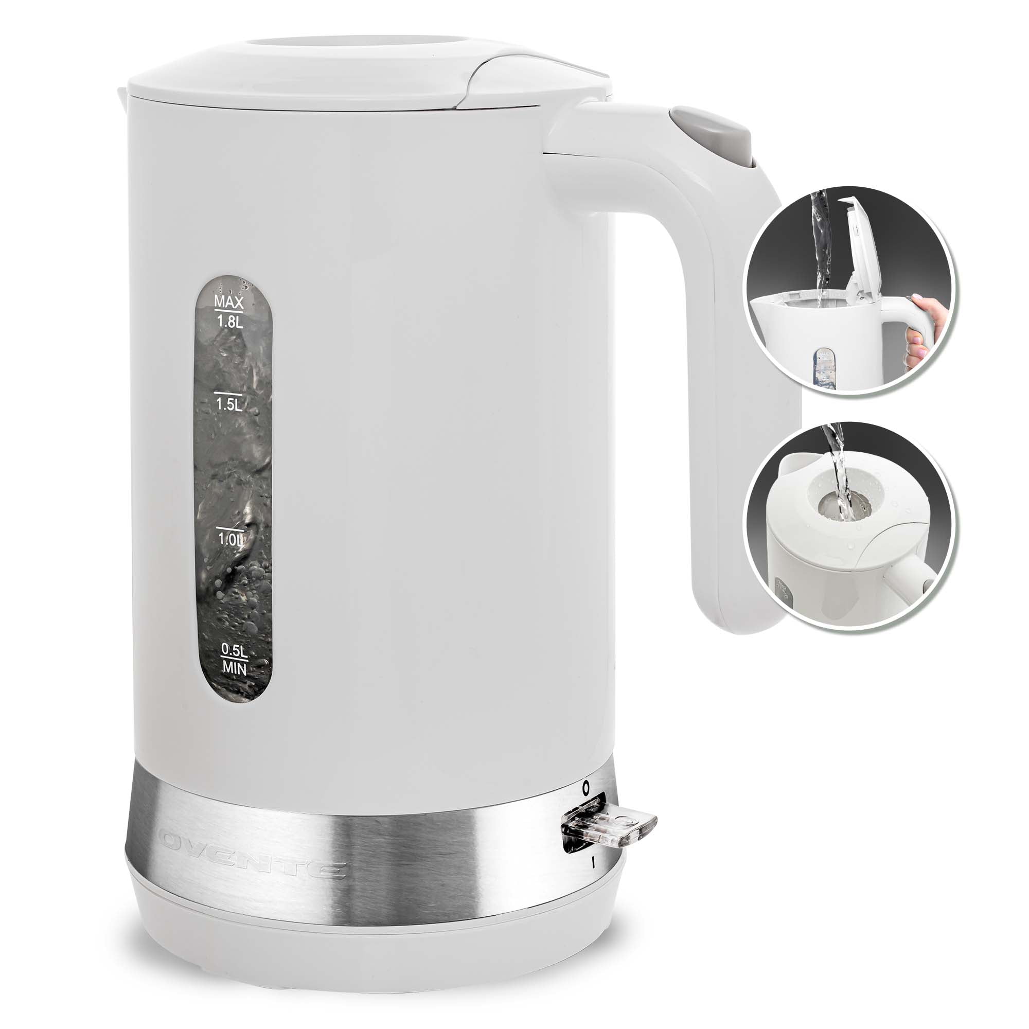 OVENTE 1.8 L Electric Kettle Hot Water Heater, Auto Shutoff, Instant Boiler  for Coffee -White KP413W 