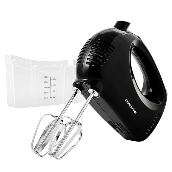 OVENTE 5-Speed Corded Electric Hand Mixer with Stainless Steel Whisks, Compact Portable Design with Snap-On Storage Case,150W Lightweight Handheld Mixer for Baking & Cooking, Black HM151B