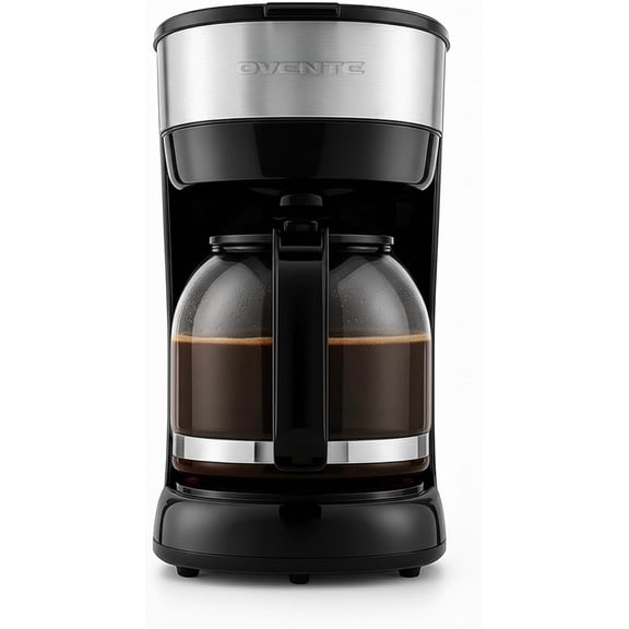 OVENTE 12-Cup Drip Coffee Maker, Auto Keep Warm Function, Anti-Drip system with Reusable Filter and Borosilicate Glass Carafe, One-touch Operation, Black CM412B