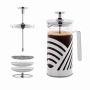 OVENTE 12 oz French Press Coffee Maker, 4-Filter System, Heat-Resistant Borosilicate Glass, Stainless Steel, BPA-Free, Portable for Travel & Camping, Silver, FSD12P