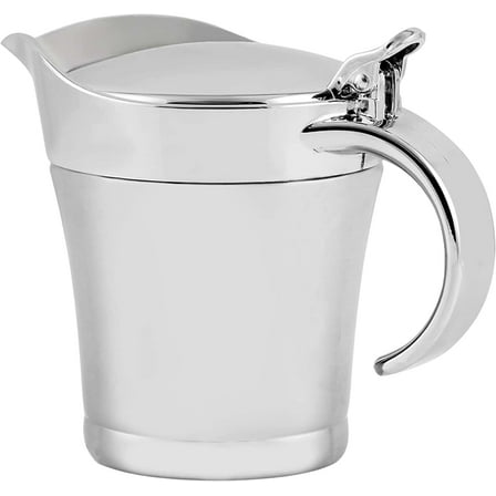 OVENTE 14 Ounce Double Insulated Stainless Steel Gravy Boat with Hinged Lid, Silver GB4541S