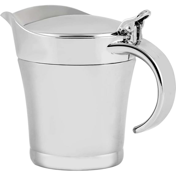 OVENTE 14 Ounce Double Insulated Stainless Steel Gravy Boat with Hinged Lid, Silver GB4541S