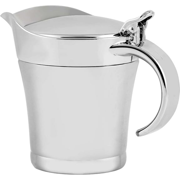 OVENTE 14 Ounce Double Insulated Stainless Steel Gravy Boat with Hinged Lid, Silver GB4541S