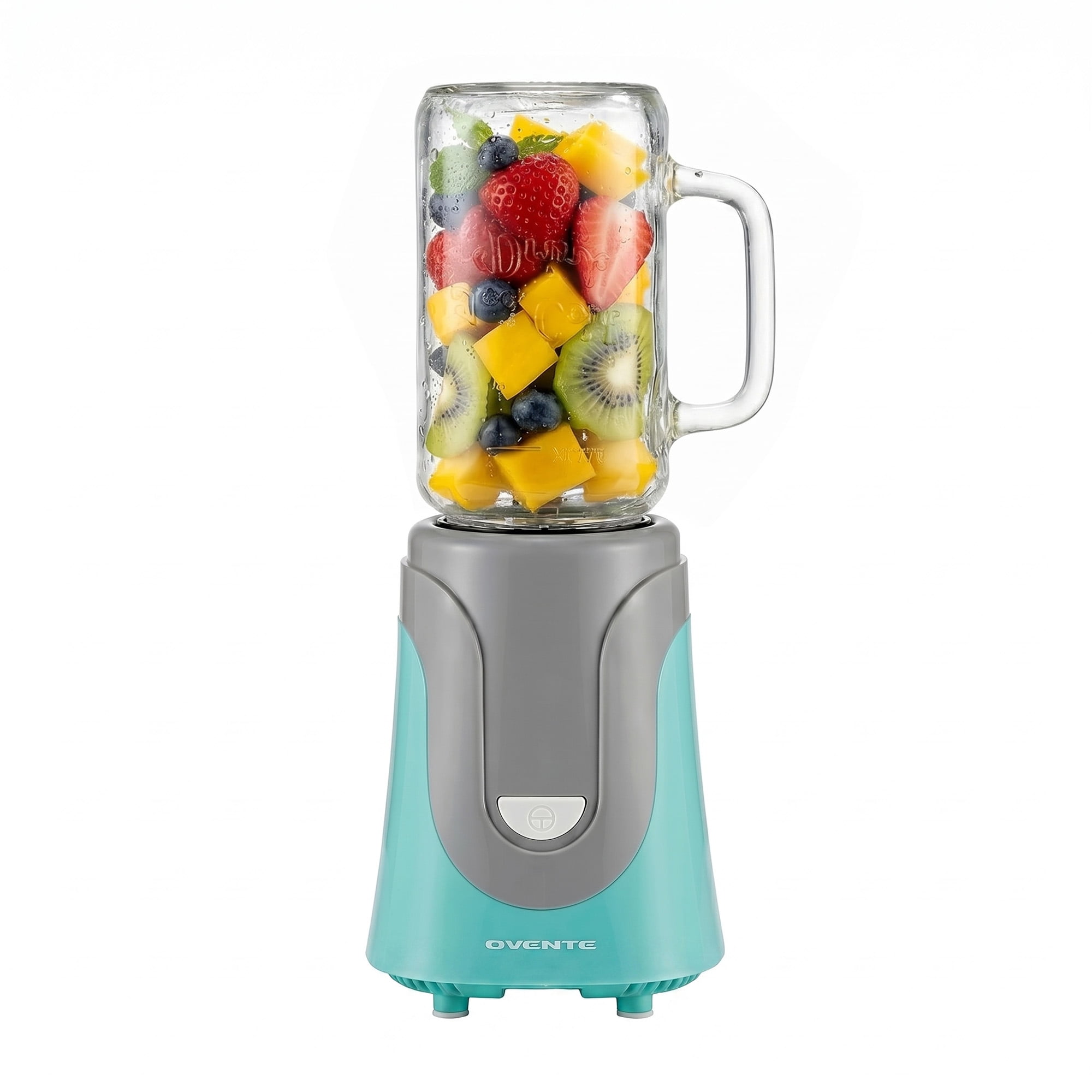 OVENTE Retro Personal Blender, 18 Oz Mason Jar, 300W, Turquoise BLH1002T | Stainless Steel Blades, BPA-Free & Dishwasher-Safe Jar, Includes Reusable Straw & Lid, Ideal for Baby Food, Smoothies & More