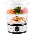 thumbnail image 1 of OVENTE 2 Tier Electric Food Steamer for Cooking Vegetables, Stainless Steel Base, Stackable and Dishwasher Safe Baskets, 400W with Auto Shutoff and 60-Minute Timer, 5 Quart Capacity, Silver FS62S, 1 of 7