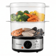 OVENTE 2-Tier Electric Food Steamer, 5 Quart Stainless Steel Stackable Steam Cooker with 400W Power, 60-Minute Timer & Auto Shut-Off, Dishwasher Safe, Healthy Vegetable & Seafood Steamer, Silver FS62