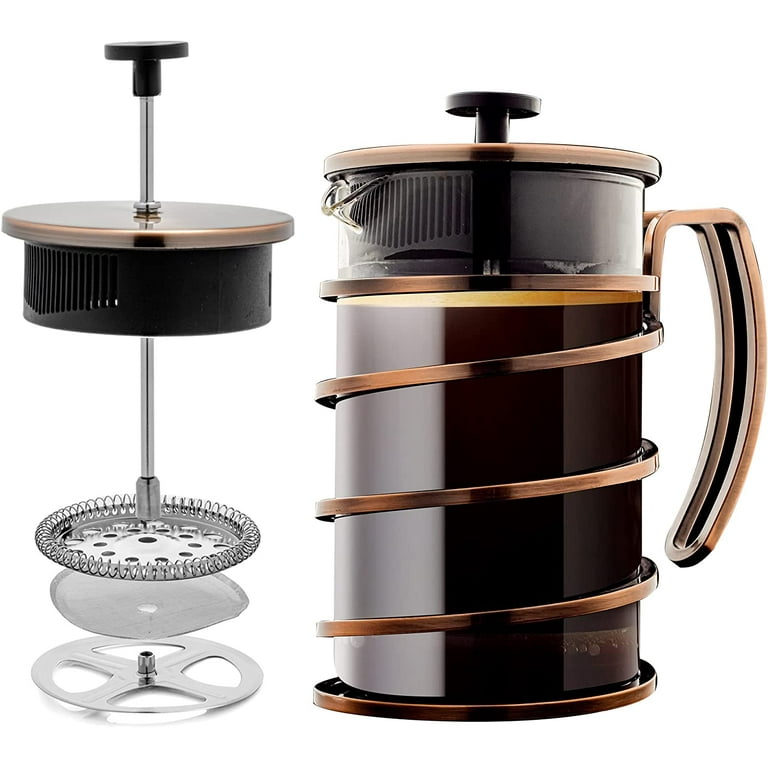 OVENTE 27 ounce Glass French Press Coffee Maker Filter Plunger Hot or Cold Brew Copper FSW27C Walmart