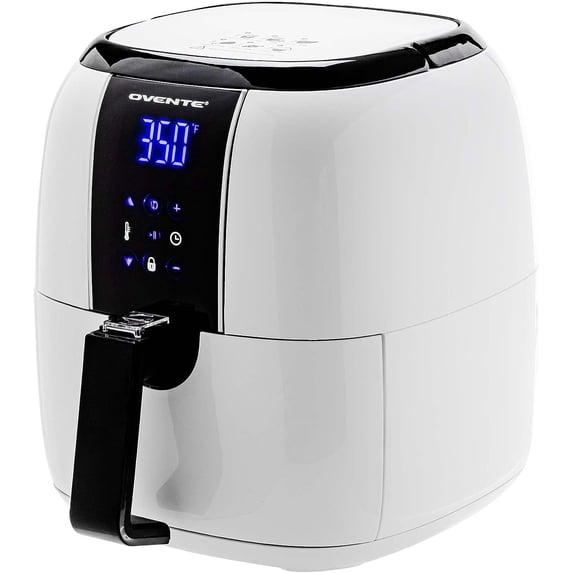 OVENTE Compact Air Fryer, 3.2 Quart Electric Hot Cooker with 1400W Power, Digital LED Touch Screen, Auto Shutoff, Dishwasher Safe Non-Stick Basket, Perfect for Healthy & Oilless Food, White FAD61302W