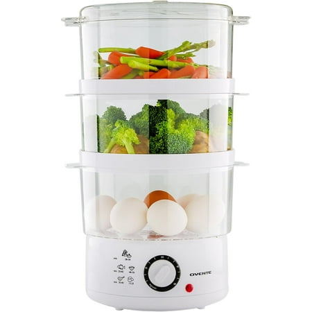 OVENTE 3 Tier Electric Food Steamer for Cooking Vegetable, Stackable & Dishwasher Safe, White FS53W