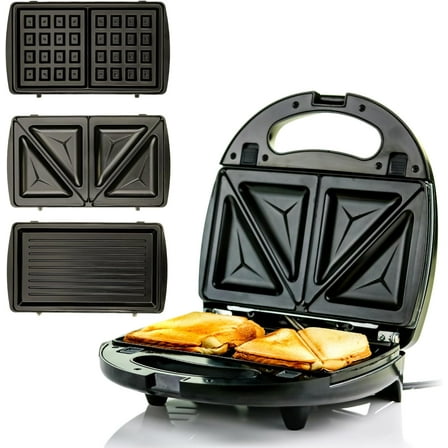 OVENTE 3 in 1 Electric Sandwich Maker, Panini Press Grill, Non-Stick Plates, Black GPI302B