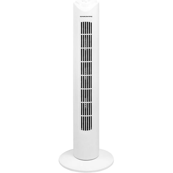 OVENTE 32" Tower Fan for Bedroom, Portable Stand Fan with 90 Oscillation, Adjustable Speed, Compact and Slim Manual Bladeless Indoor Fan Ideal for Cooling Home with Kids or Office, White TFO3SW