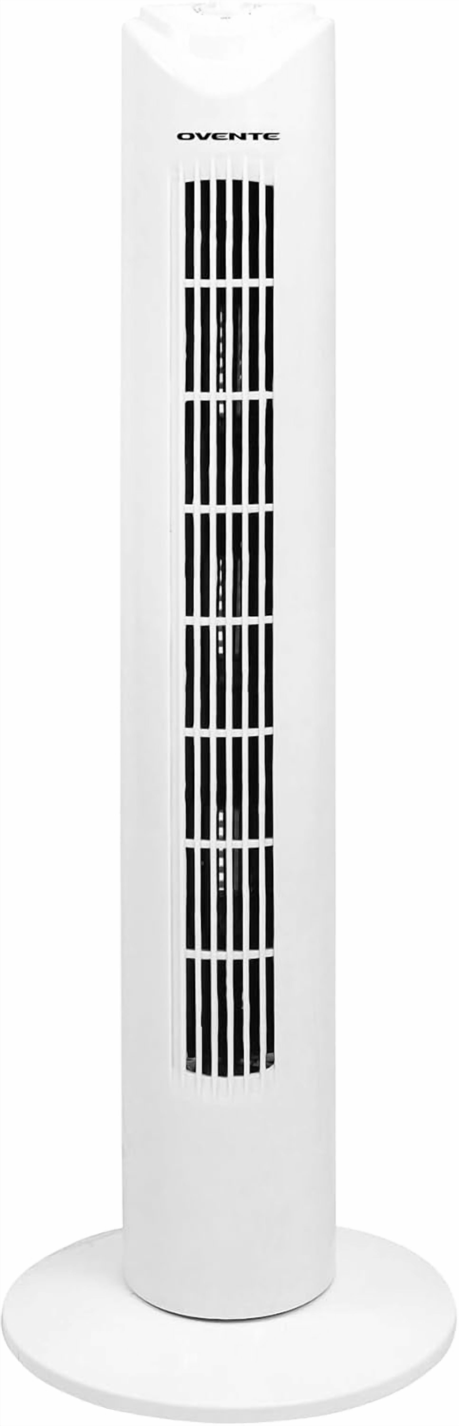 OVENTE 32" Tower Fan for Bedroom, Portable Stand Fan with 90° Oscillation, Adjustable Speed, Compact and Slim Manual Bladeless Indoor Fan Ideal for Cooling Home with Kids or Office, White TFO3SW