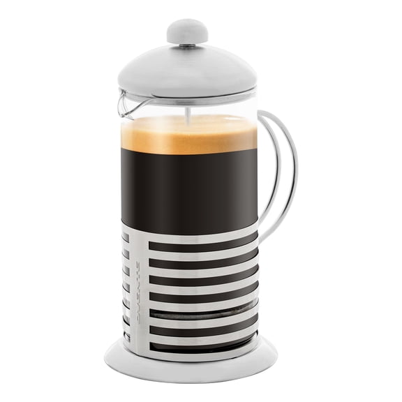 OVENTE French Press Coffee Maker 34 Ounce with Heat Resistant Borosilicate Glass, Stainless Steel Design and 4-Level Filter System, Portable Cold Brewer Pot for Travel, Camping or Gift, Silver FSH34S