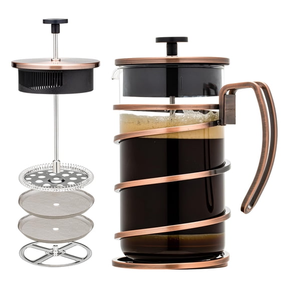 OVENTE 34 Ounce French Press Coffee & Tea Maker, Borosilicate Heat Resistant Glass, Copper FSW34C