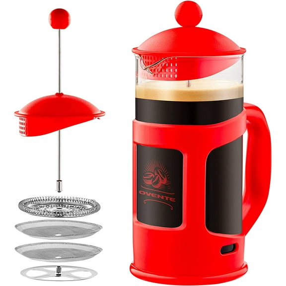 OVENTE 34 Ounce French Press Coffee, Tea and Espresso Maker, BPA-Free Portable Pitcher, Red FPT34R
