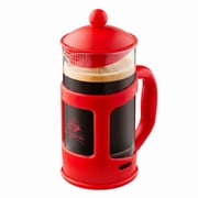 OVENTE French Press Coffee Maker 34oz with 4-Level Filtration, Red FPT34R Heat-Resistant Borosilicate Glass Cafetiere, Dishwasher Safe Stainless Steel Filter, Compact Cold Brew for Travel and Camping