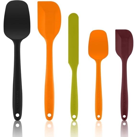 OVENTE Silicone Spatula Set of 5, Food Grade Rubber Spatula with High Heat Resistant, BPA-Free and Dishwasher Safe, Nonstick Kitchen Utensils for Baking, Cooking and Mixing, Multicolor SP12305LBGOPR