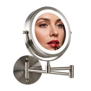 OVENTE Wall Mounted Lighted Makeup Mirror, 7" Double Sided 1X/7X Magnifying Vanity Mirror for Bathroom with LED Lights, Cordless, 360° Rotation and 13" Extendab