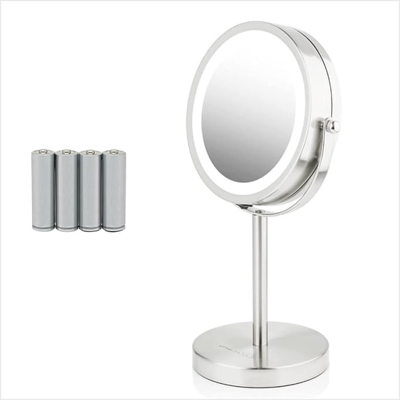 OVENTE 6" Lighted Vanity Mirror, Table Top, 1X 7X Magnification, Double Sided Spinning, Nickel Brushed MLT60BR1X7X