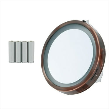 OVENTE 6'' Suction Cup Magnifying Mirror, LED Lighted Wall Mount Makeup 8X Magnifier, Antique Copper MLI25CO