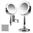 thumbnail image 1 of OVENTE 7'' Lighted Makeup Mirror with 1X/8X Magnification, Cordless Multi-Functional Round Vanity Mirror with 360° Swivel Design, Double Sided and Three Toned LED Lights, Polished Chrome MFM70CH1X8X, 1 of 9