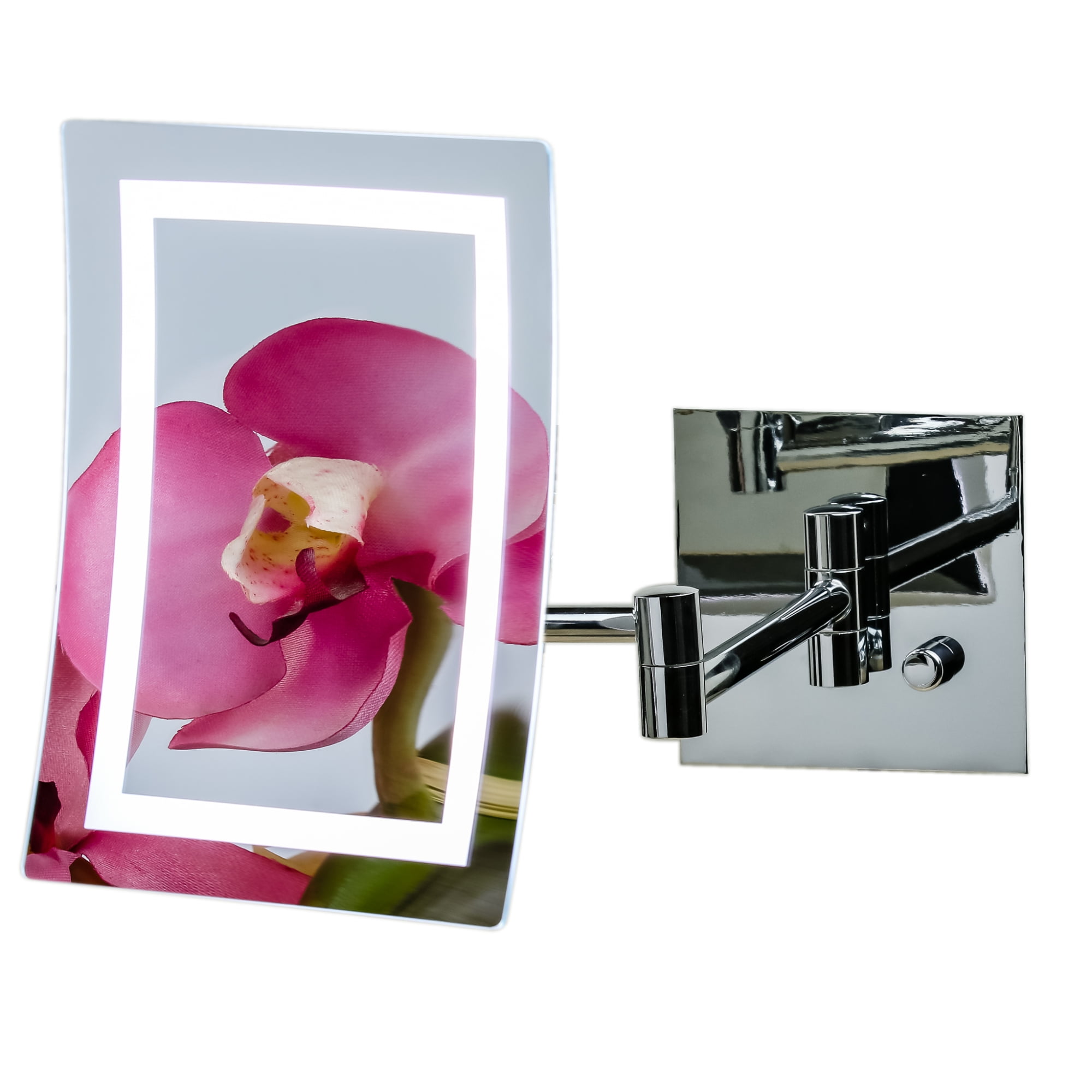 Polished Chrome Rectangular LED Wall Mounted Magnifying Mirror