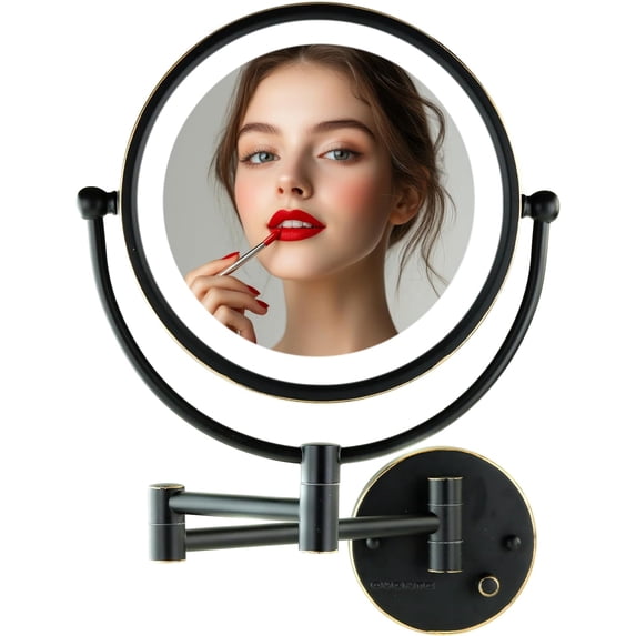 OVENTE Wall Mounted Lighted Makeup Vanity Mirror, 9" Hard Wired Double Sided 1X/7X Magnifying Bathroom Mirror, Dimmable LED Lights, 360° Rotation and 14" Extendable Arm, Rubbed Bronze MPWD3185BZ1X7X