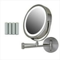 thumbnail image 1 of OVENTE 8.5" Lighted Wall Mount Makeup Mirror, 1X & 7X Magnifier, Adjustable Double Sided Round LED, Extend, Retractable & Folding Arm, Compact & Cordless, Battery Powered Nickel Brushed MFW85BR1X7X, 1 of 10