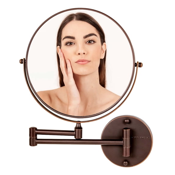 OVENTE 9" Wall Mount Makeup Mirror - Two-Sided with Adjustable Magnification and Folding Arm MNLFW90ABZ1X7X