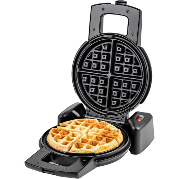OVENTE Belgian Waffle Maker with Non-Stick Plates, 180 Rotating Function and Cool Touch Handle for Easy Single Flip, Perfect for Cooking 7 Classic Waffles for Breakfast or Snacks, Black WMF1440BR